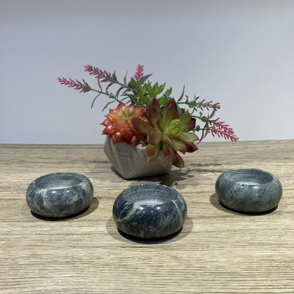 Vintage Marble Green Round Votive Candle Holder Set of 3